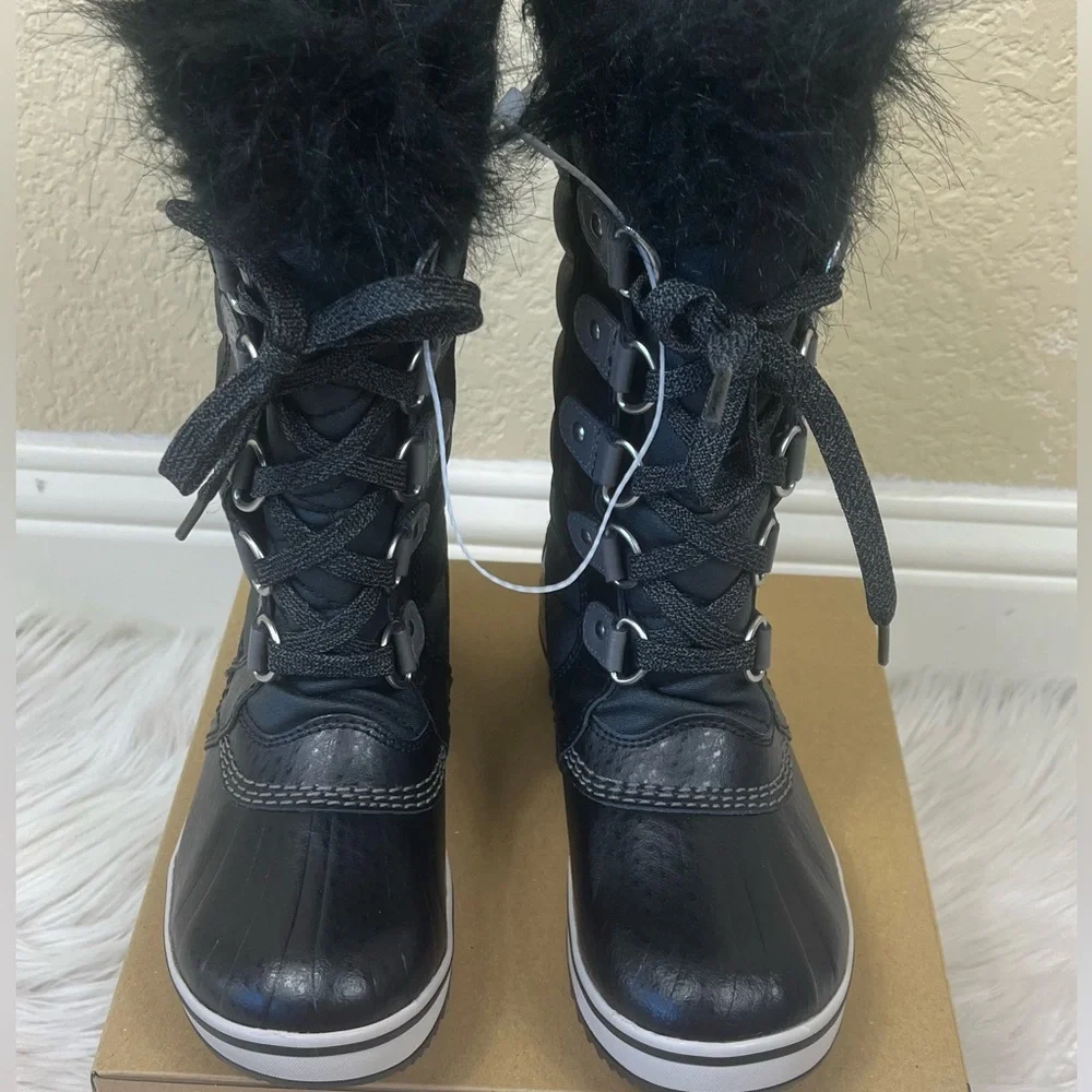 Sorrel Kids' Tofino II Faux Fur Lined Waterproof Boots Black color size 2